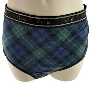 Cacique Cotton Full Brief Panty Blue Green Plaid Signature Waist Size 14/16